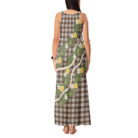 Aloha Puakenikeni Anthurium Pikake Lei Tank Maxi Dress Chocolate Hawaiian Palaka Pattern