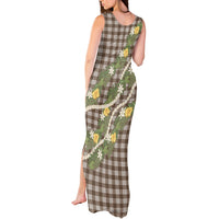Aloha Puakenikeni Anthurium Pikake Lei Tank Maxi Dress Chocolate Hawaiian Palaka Pattern