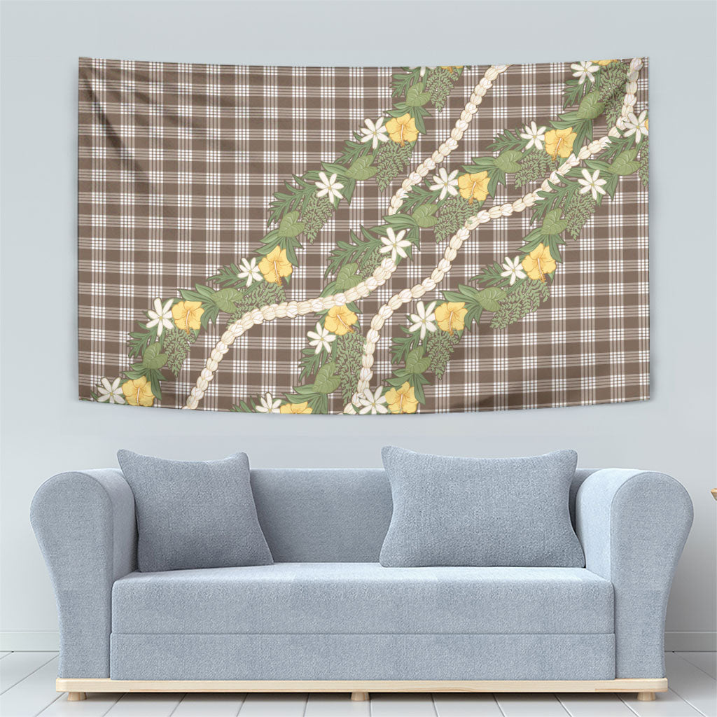 Aloha Puakenikeni Anthurium Pikake Lei Tapestry Chocolate Hawaiian Palaka Pattern
