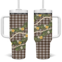 Aloha Puakenikeni Anthurium Pikake Lei Tumbler With Handle Chocolate Hawaiian Palaka Pattern