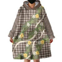 Aloha Puakenikeni Anthurium Pikake Lei Wearable Blanket Hoodie Chocolate Hawaiian Palaka Pattern