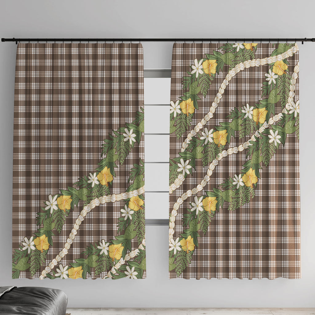 Aloha Puakenikeni Anthurium Pikake Lei Window Curtain Chocolate Hawaiian Palaka Pattern LT9 With Hooks Chocolate - Polynesian Pride