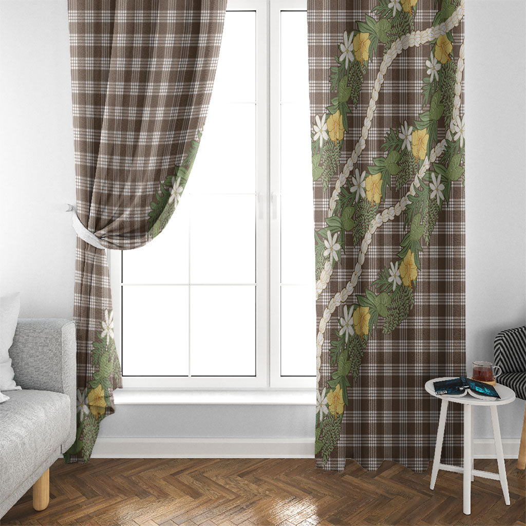 Aloha Puakenikeni Anthurium Pikake Lei Window Curtain Chocolate Hawaiian Palaka Pattern