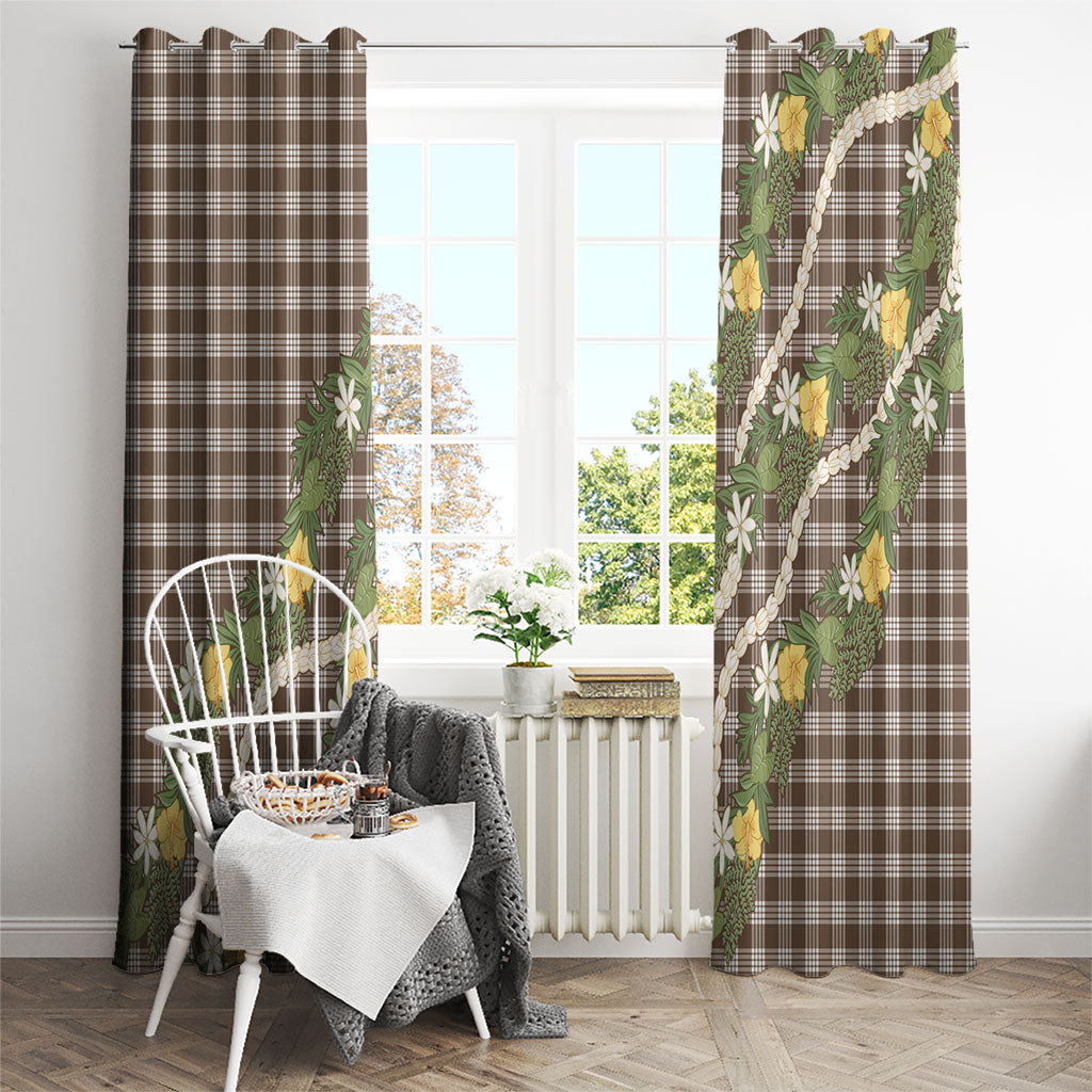Aloha Puakenikeni Anthurium Pikake Lei Window Curtain Chocolate Hawaiian Palaka Pattern