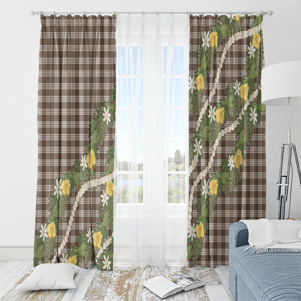 Aloha Puakenikeni Anthurium Pikake Lei Window Curtain Chocolate Hawaiian Palaka Pattern