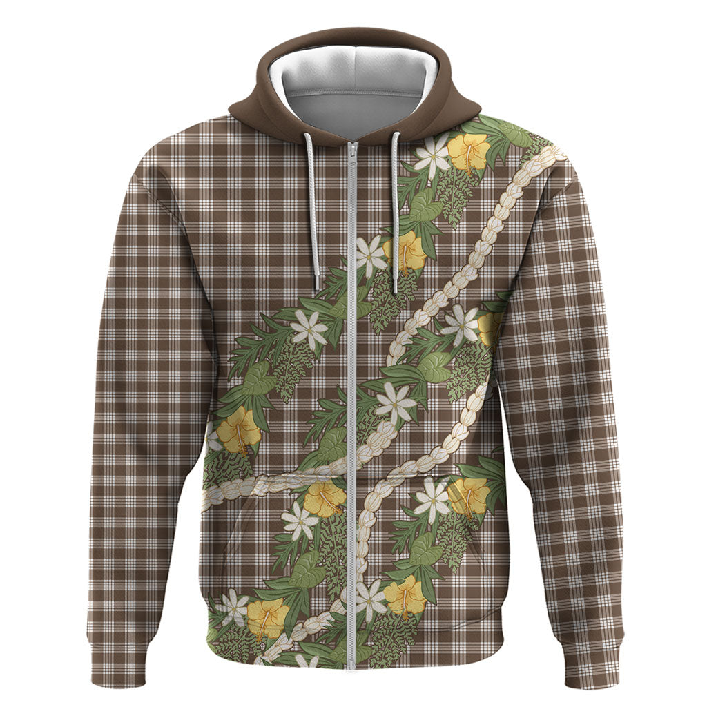 Aloha Puakenikeni Anthurium Pikake Lei Zip Hoodie Chocolate Hawaiian Palaka Pattern LT9 Zip Hoodie Chocolate - Polynesian Pride