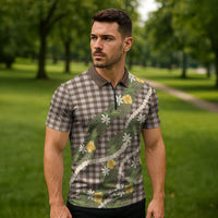 Aloha Puakenikeni Anthurium Pikake Lei Zipper Polo Shirt Chocolate Hawaiian Palaka Pattern