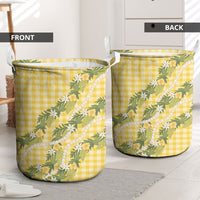 Aloha Puakenikeni Anthurium Pikake Lei Laundry Basket Gold Hawaiian Palaka Pattern