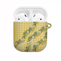 Aloha Puakenikeni Anthurium Pikake Lei AirPods Case Gold Hawaiian Palaka Pattern