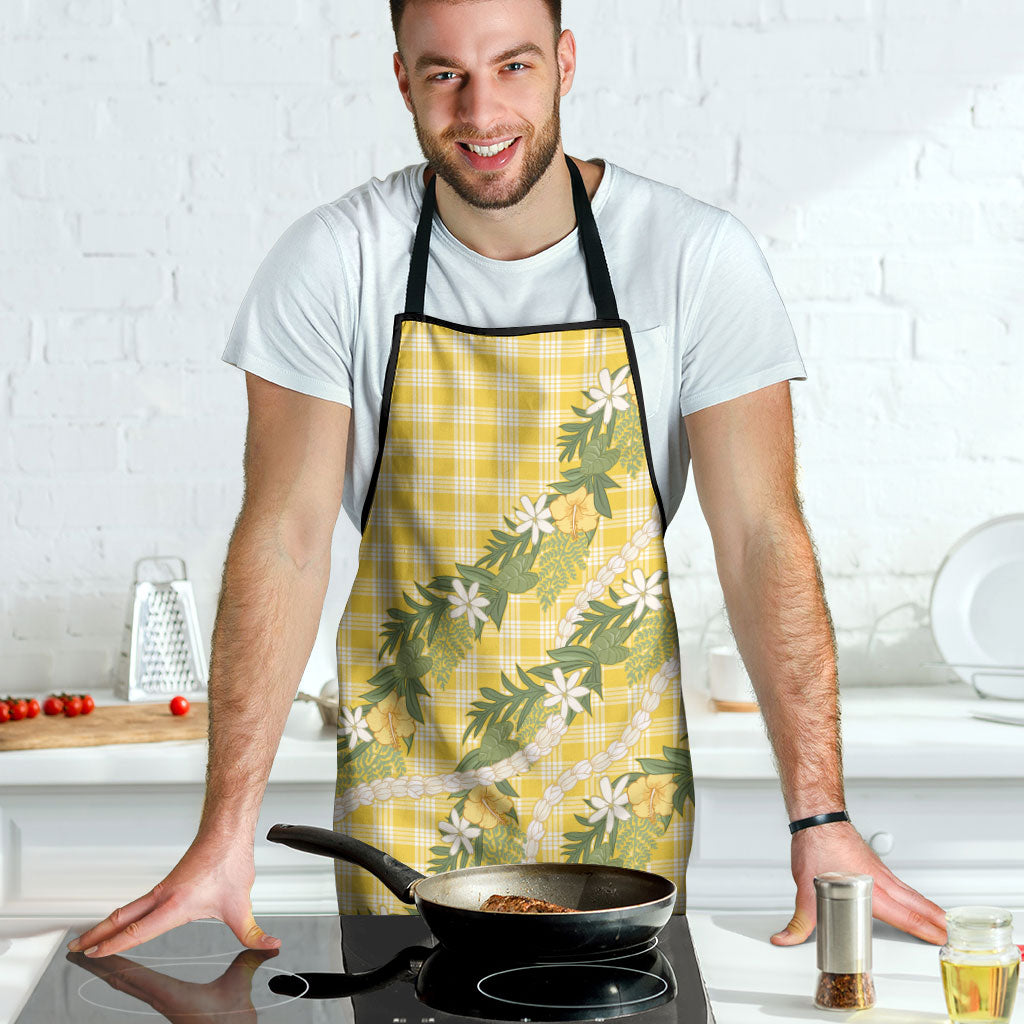 Aloha Puakenikeni Anthurium Pikake Lei Apron Gold Hawaiian Palaka Pattern