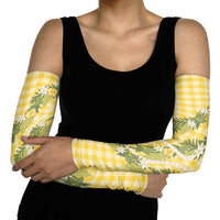 Aloha Puakenikeni Anthurium Pikake Lei Arm Sleeves Gold Hawaiian Palaka Pattern