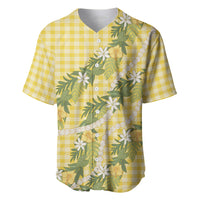 Aloha Puakenikeni Anthurium Pikake Lei Baseball Jersey Gold Hawaiian Palaka Pattern