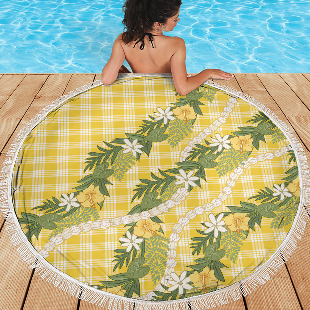 Aloha Puakenikeni Anthurium Pikake Lei Beach Blanket Gold Hawaiian Palaka Pattern