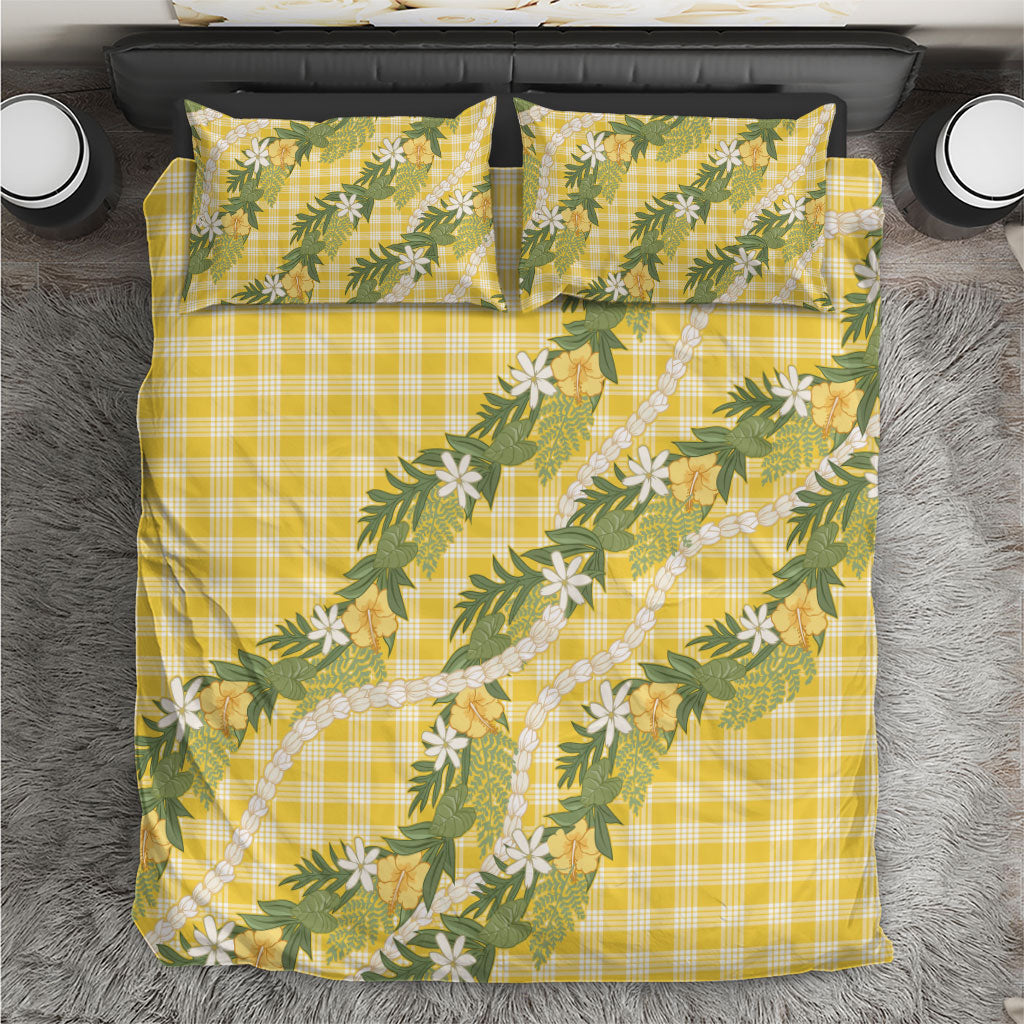 Aloha Puakenikeni Anthurium Pikake Lei Bedding Set Gold Hawaiian Palaka Pattern