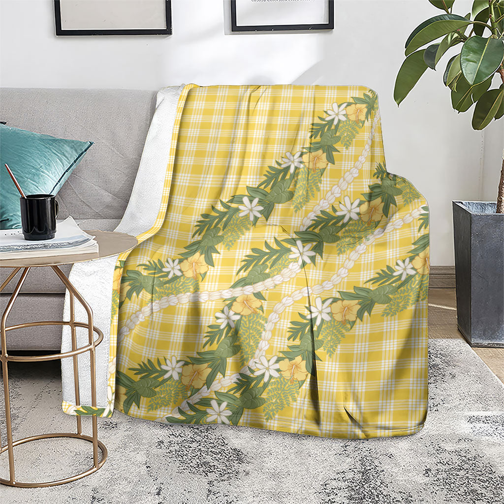 Aloha Puakenikeni Anthurium Pikake Lei Blanket Gold Hawaiian Palaka Pattern