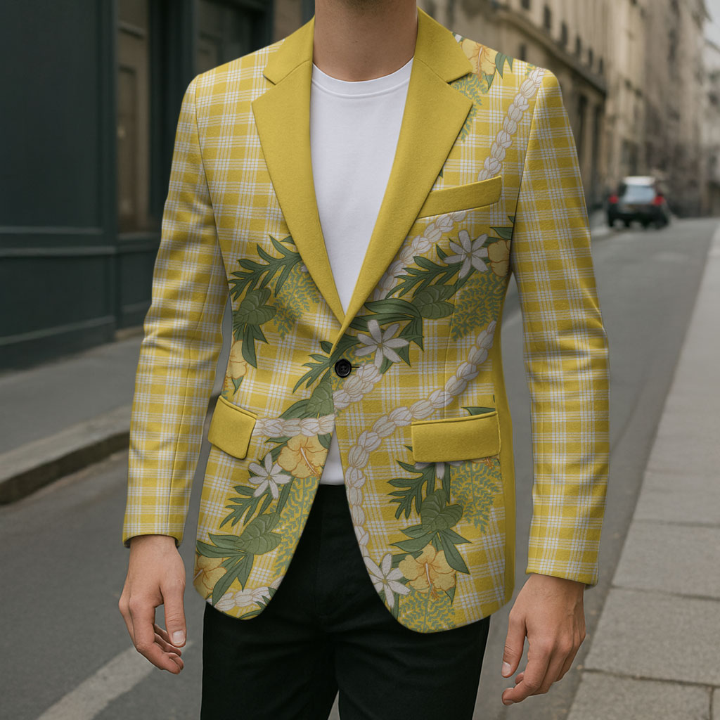 Aloha Puakenikeni Anthurium Pikake Lei Blazer Gold Hawaiian Palaka Pattern