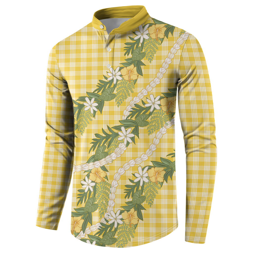 Aloha Puakenikeni Anthurium Pikake Lei Button Sweatshirt Gold Hawaiian Palaka Pattern