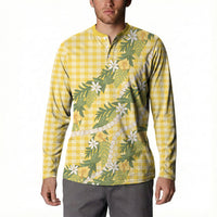 Aloha Puakenikeni Anthurium Pikake Lei Button Sweatshirt Gold Hawaiian Palaka Pattern