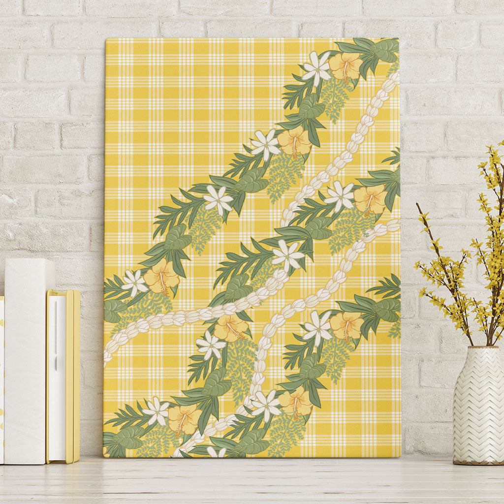 Aloha Puakenikeni Anthurium Pikake Lei Canvas Wall Art Gold Hawaiian Palaka Pattern