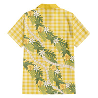 Aloha Puakenikeni Anthurium Pikake Lei Family Matching Mermaid Dress and Hawaiian Shirt Gold Hawaiian Palaka Pattern