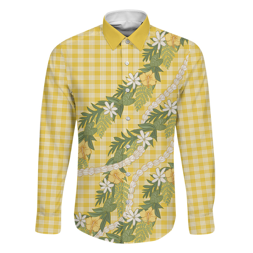 Aloha Puakenikeni Anthurium Pikake Lei Family Matching Puletasi and Hawaiian Shirt Gold Hawaiian Palaka Pattern