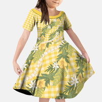 Aloha Puakenikeni Anthurium Pikake Lei Family Matching Tank Maxi Dress and Hawaiian Shirt Gold Hawaiian Palaka Pattern