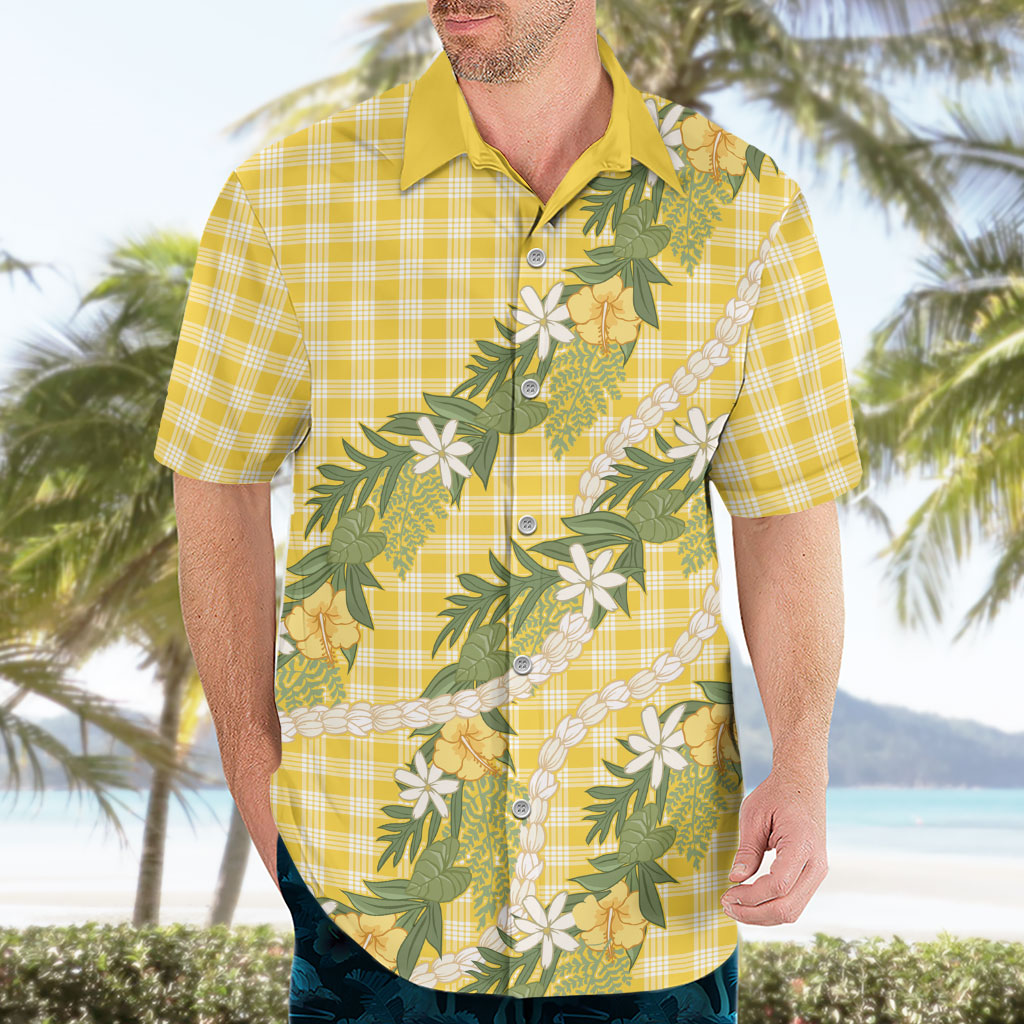 Aloha Puakenikeni Anthurium Pikake Lei Hawaiian Shirt Gold Hawaiian Palaka Pattern