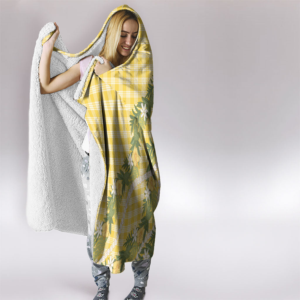Aloha Puakenikeni Anthurium Pikake Lei Hooded Blanket Gold Hawaiian Palaka Pattern