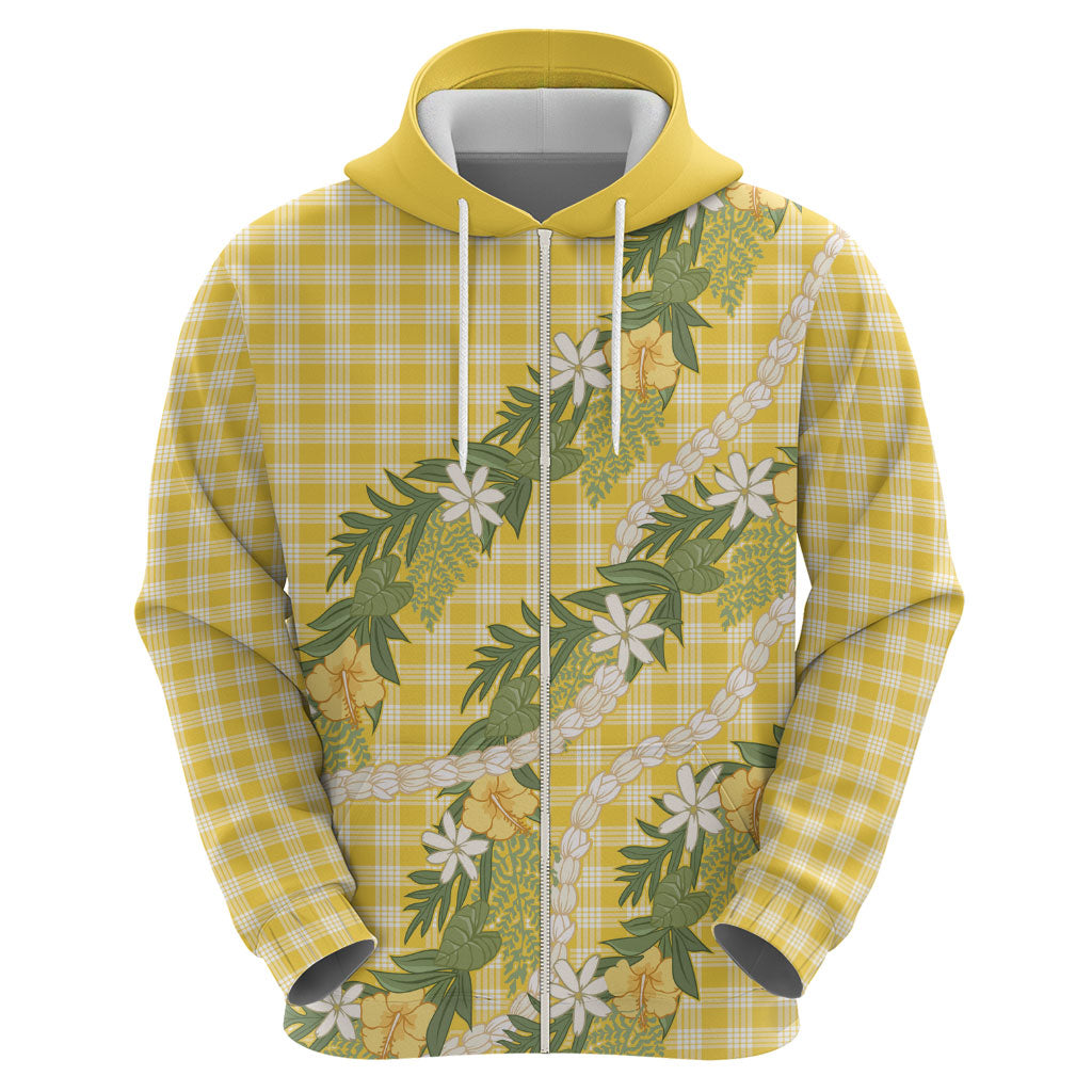 Aloha Puakenikeni Anthurium Pikake Lei Hoodie Gold Hawaiian Palaka Pattern