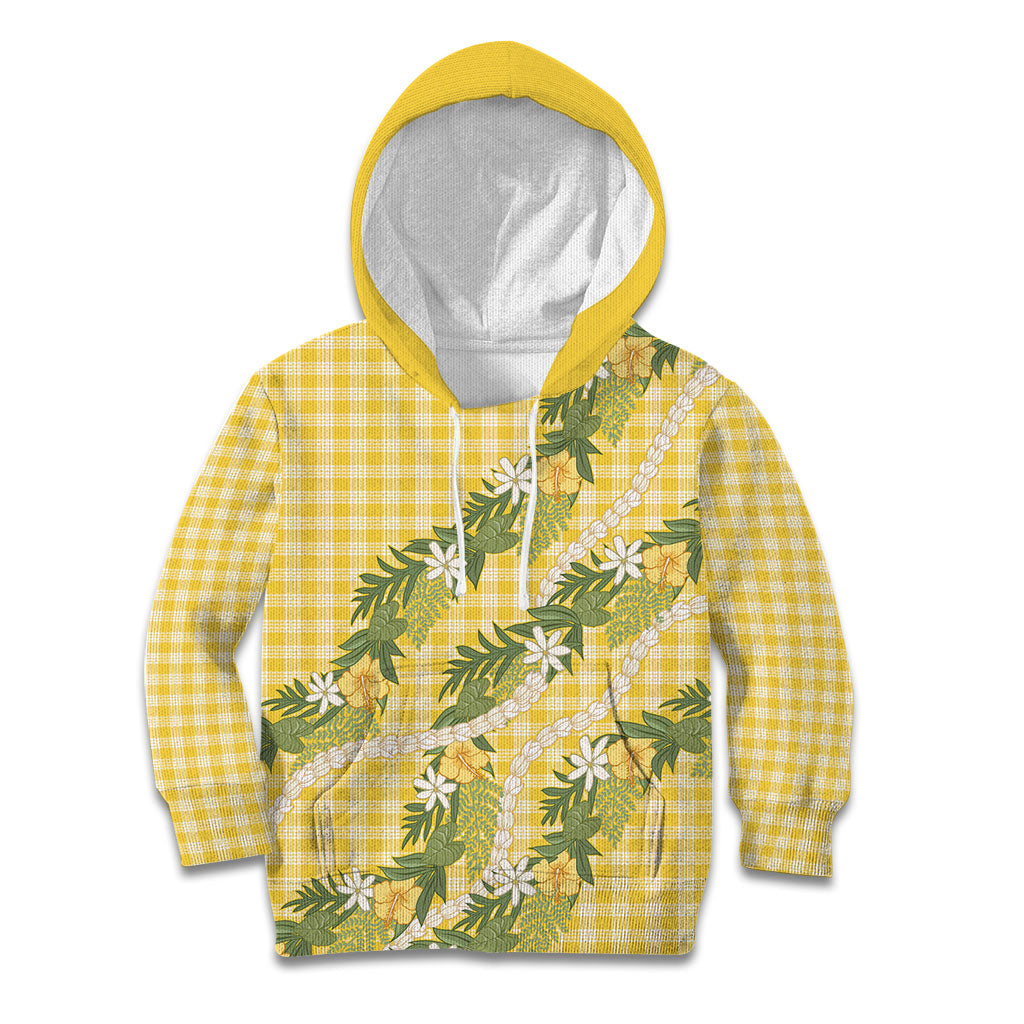 Aloha Puakenikeni Anthurium Pikake Lei Kid Hoodie Gold Hawaiian Palaka Pattern LT9 Hoodie Gold - Polynesian Pride