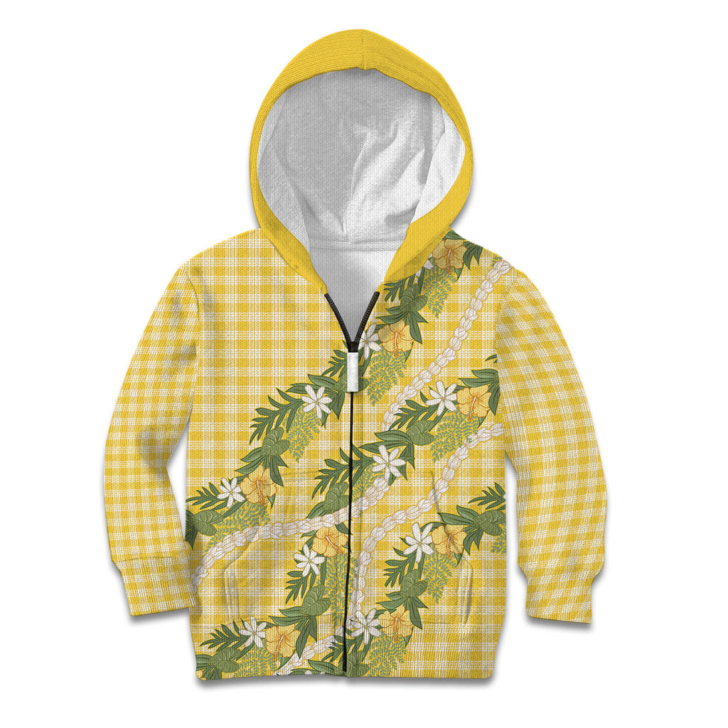 Aloha Puakenikeni Anthurium Pikake Lei Kid Hoodie Gold Hawaiian Palaka Pattern