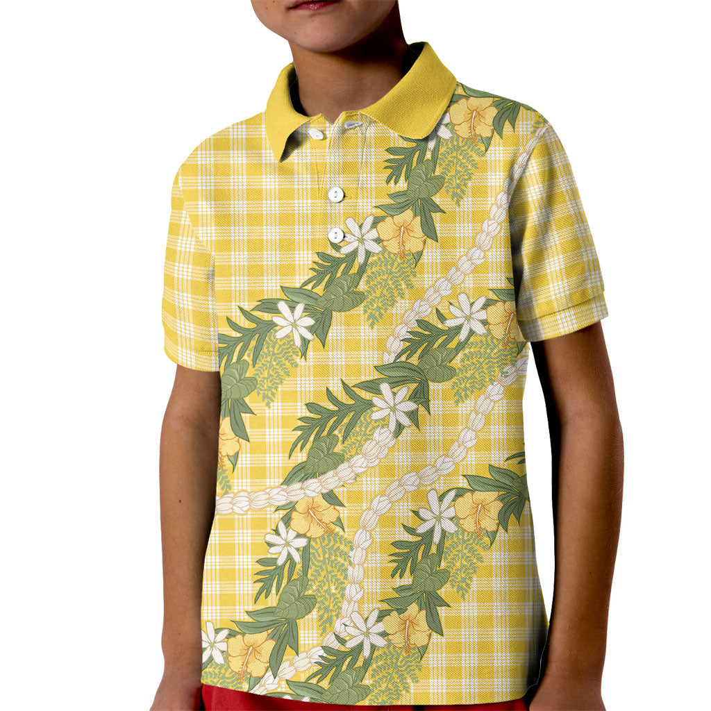 Aloha Puakenikeni Anthurium Pikake Lei Kid Polo Shirt Gold Hawaiian Palaka Pattern