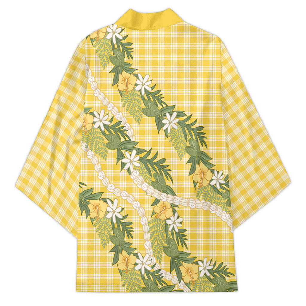 Aloha Puakenikeni Anthurium Pikake Lei Kimono Gold Hawaiian Palaka Pattern