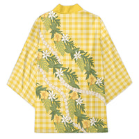 Aloha Puakenikeni Anthurium Pikake Lei Kimono Gold Hawaiian Palaka Pattern