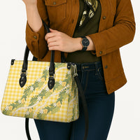 Aloha Puakenikeni Anthurium Pikake Lei Leather Bag Gold Hawaiian Palaka Pattern