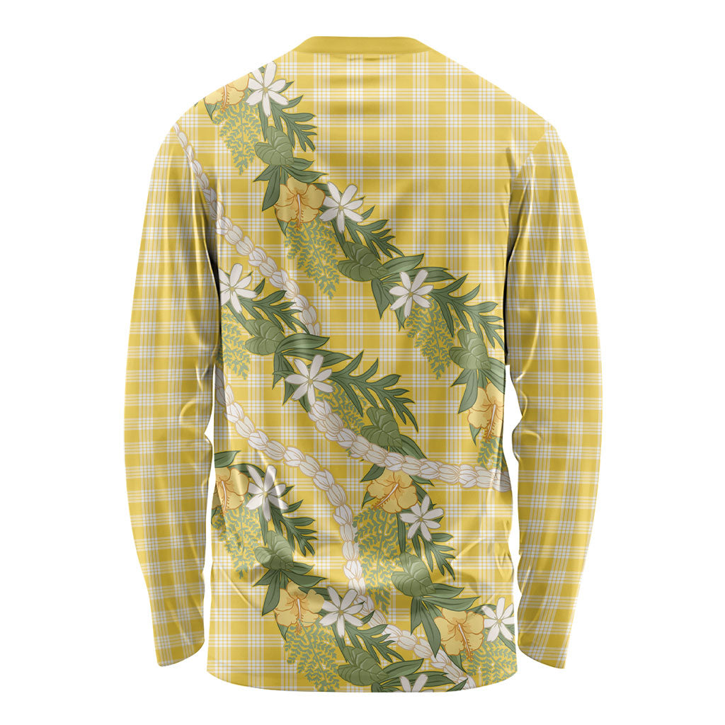 Aloha Puakenikeni Anthurium Pikake Lei Long Sleeve Shirt Gold Hawaiian Palaka Pattern