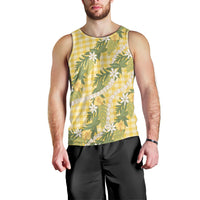 Aloha Puakenikeni Anthurium Pikake Lei Men Tank Top Gold Hawaiian Palaka Pattern