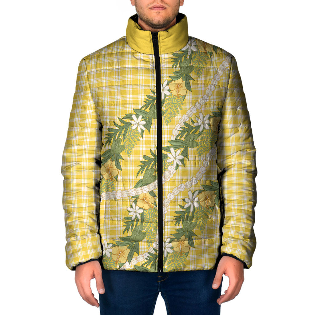 Aloha Puakenikeni Anthurium Pikake Lei Padded Jacket Gold Hawaiian Palaka Pattern