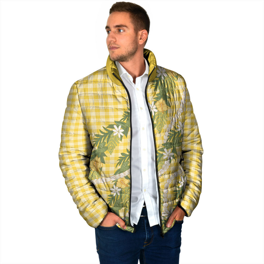 Aloha Puakenikeni Anthurium Pikake Lei Padded Jacket Gold Hawaiian Palaka Pattern