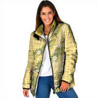 Aloha Puakenikeni Anthurium Pikake Lei Padded Jacket Gold Hawaiian Palaka Pattern