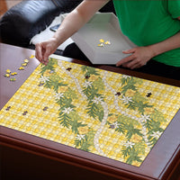 Aloha Puakenikeni Anthurium Pikake Lei Puzzle Gold Hawaiian Palaka Pattern