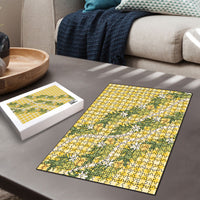 Aloha Puakenikeni Anthurium Pikake Lei Puzzle Gold Hawaiian Palaka Pattern