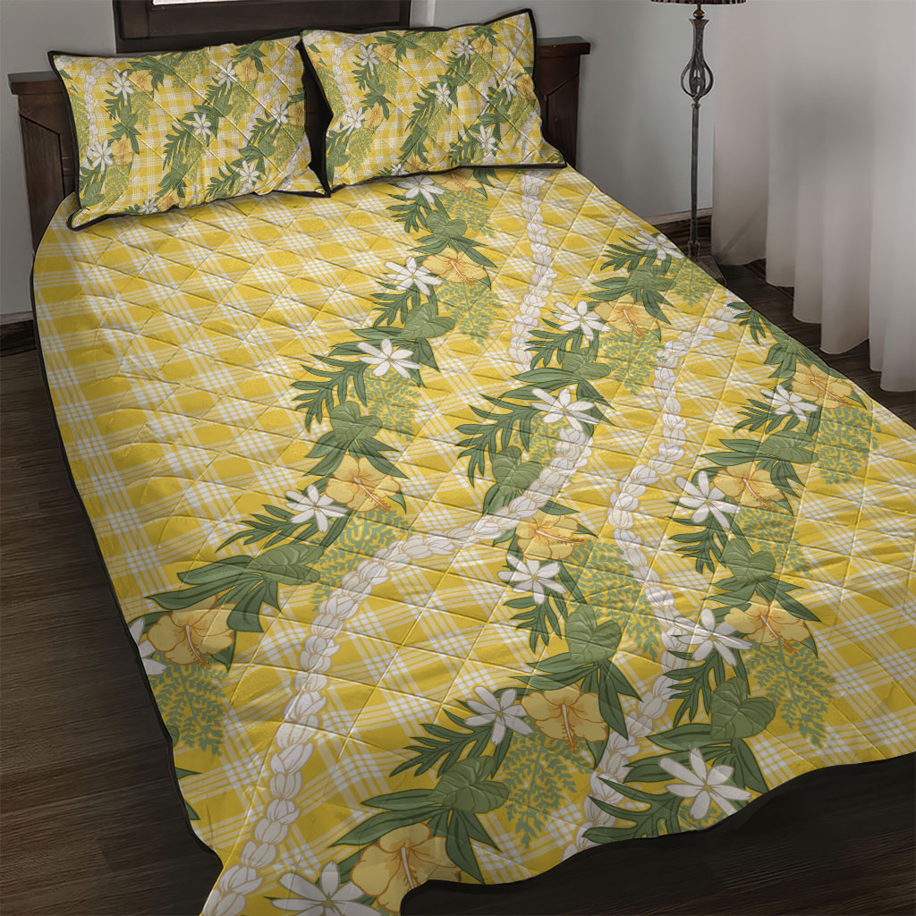 Aloha Puakenikeni Anthurium Pikake Lei Quilt Bed Set Gold Hawaiian Palaka Pattern