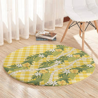 Aloha Puakenikeni Anthurium Pikake Lei Round Carpet Gold Hawaiian Palaka Pattern