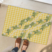 Aloha Puakenikeni Anthurium Pikake Lei Rubber Doormat Gold Hawaiian Palaka Pattern