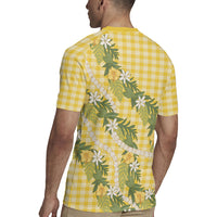 Aloha Puakenikeni Anthurium Pikake Lei Rugby Jersey Gold Hawaiian Palaka Pattern