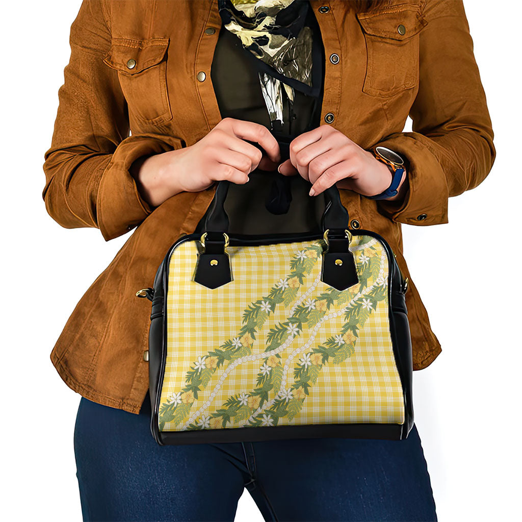 Aloha Puakenikeni Anthurium Pikake Lei Shoulder Handbag Gold Hawaiian Palaka Pattern