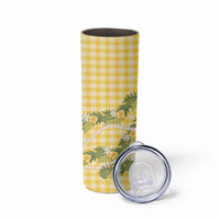 Aloha Puakenikeni Anthurium Pikake Lei Skinny Tumbler Gold Hawaiian Palaka Pattern