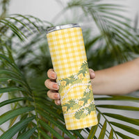Aloha Puakenikeni Anthurium Pikake Lei Skinny Tumbler Gold Hawaiian Palaka Pattern