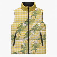 Aloha Puakenikeni Anthurium Pikake Lei Sleeveless Puffer Jacket Gold Hawaiian Palaka Pattern